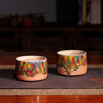 陳俊才柴燒茶杯 原礦敦煌釉中式復古風鈞瓷茶器主人杯高溫窯變瓷