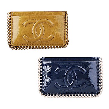 Chanel 經典大雙C LOGO銀鍊滾邊漆皮卡夾(多色)