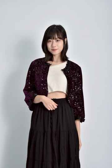 (S) ye zhi cai修身短版長袖紫色罩衫