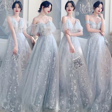 伴娘團禮服姐妹裙長款2025新款閨蜜團禮服灰色仙氣質婚禮晚禮服女