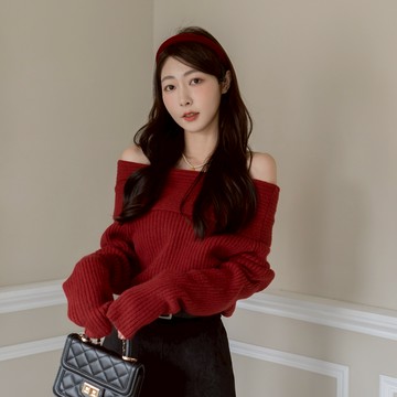 高級感大翻一字領針織長袖上衣 SY5123381【現+預】