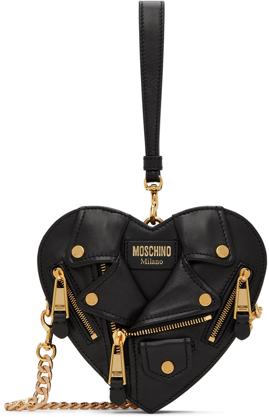 Moschino 黑色小号 Heart Biker 单肩包