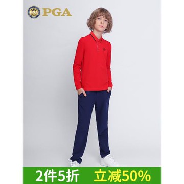 美國PGA 秋冬款 兒童高爾夫服裝男童長袖T恤青少年運動衣服