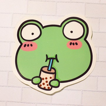 【哈蛙蛙系列】喝珍珠奶茶的蛙/ 防水貼紙