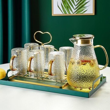 輕奢高顏值錘紋玻璃杯水杯套裝家用客廳待客茶杯家庭喝水杯子杯具