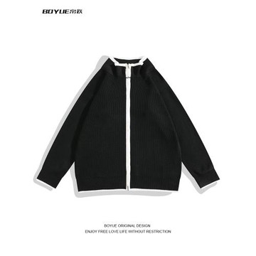 BOYUE帛躍日系簡約拼色開衫毛衣青春原宿百搭帥氣ins男女情侶外套