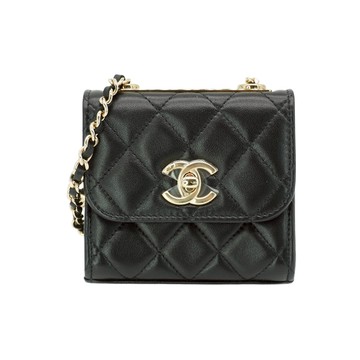 Chanel 展示品 Trendy CC 菱格羊皮淡金釦方形迷你口蓋鍊包(A81633-黑)