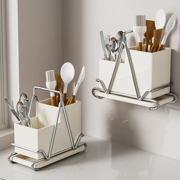 不銹鋼筷子收納盒 廚房收納架 廚房筷籠勺子叉 瀝水置物架 臺面家用餐具筷子筒 居家收納 整齊