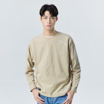 【ERSS】男裝 長袖上衣 圓領上衣 長袖 上衣 印字 圓領 寬版 卡其【K60256】
