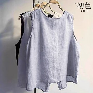 初色 簡約純色無袖圓領寬鬆背心女背心-灰紫-14079(M-2XL可選)