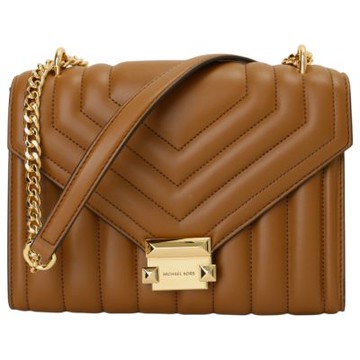 MICHAEL KORS 金牌壓釦縫線紋皮革鍊帶肩/斜背包(駱駝色)中