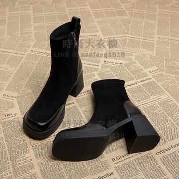 高跟靴子女秋冬韓系小踝靴粗跟短靴瘦瘦靴襪靴【時尚大衣櫥】