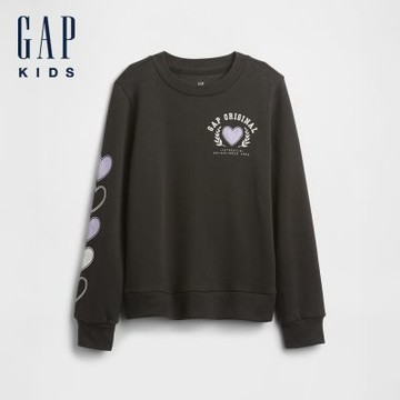 【GAP】女童裝|Logo印花圓領大學T-灰黑色(721472)