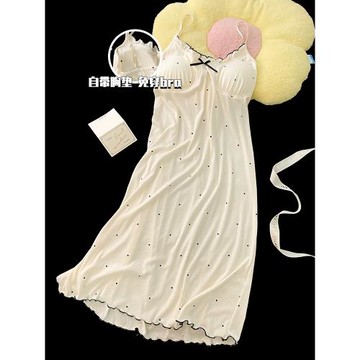 性感睡衣女款夏季莫代爾棉吊帶睡裙帶胸墊2025新款甜美波點家居服