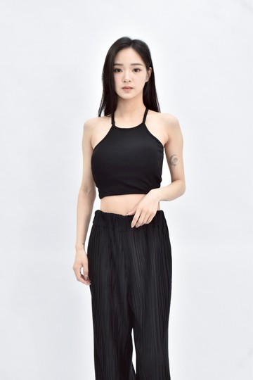 【加購優惠】(S) 針織 bra top短版繞脖黑色上衣