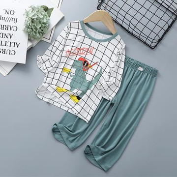 男童莫代爾家居服薄款兒童冰絲空調睡衣寶寶男孩七分袖分體套裝