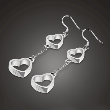 925純銀耳環新款潮氣質長款網紅耳墜心形幾何女個性耳線流蘇耳飾