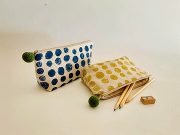 拓印水玉 筆袋化妝包手機包。內袋。日本布