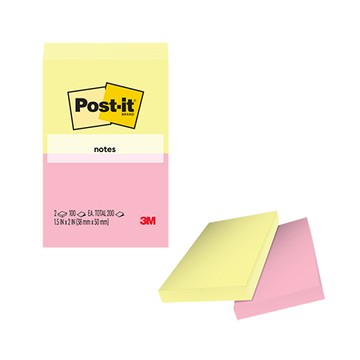 3M Post-it利貼便條紙/653-CY,PPK/38x50mm/黃+粉/100張x2本/包