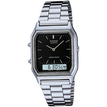 CASIO 銀色時尚復古雙顯指針錶-黑/29.5mm / 考試錶