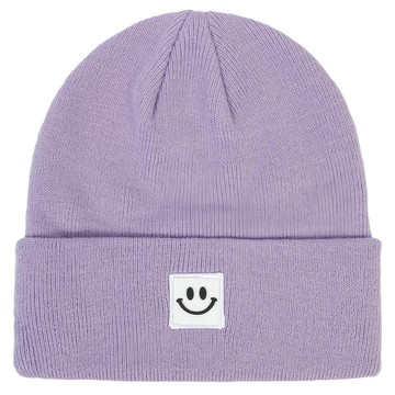 兒童韓系時尚針織帽 短絨毛 (成人/兒童)  經典紫笑臉  頭圍40~50cm