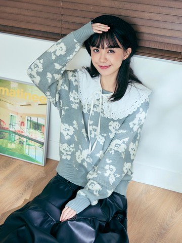 日系針織撞色緹花毛衣上衣