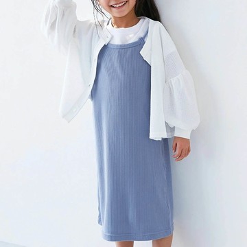 日本 devirock - 兩件式吊帶羅紋短袖洋裝-藍紫