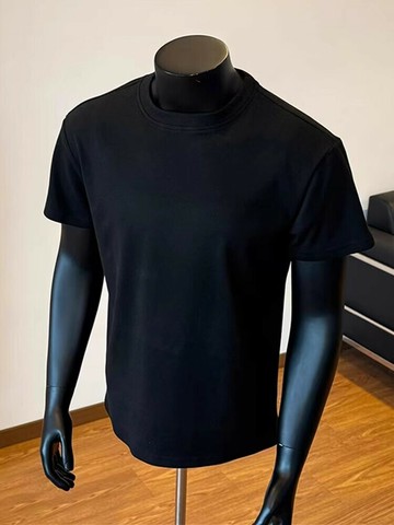 好康優選黑色純色收袖口小領口短袖T恤男夏季重磅索羅娜速干涼感體恤上衣