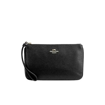 【COACH】經典金屬LOGO防刮皮革大手拿包-黑色