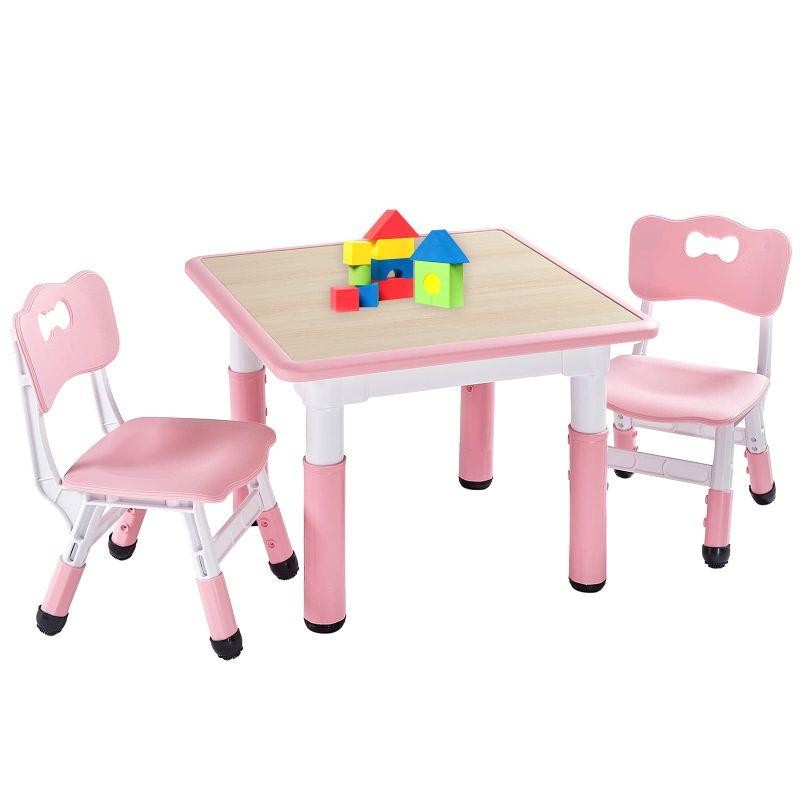 FUNLIO キッズテーブルと椅子2脚セット 高さ調節可能な子供用テーブル ...
