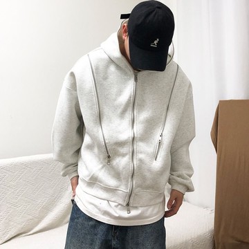 美式設計感拉鍊百搭夾克男 秋季高街潮牌連帽小外套大學T男