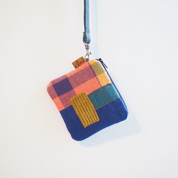 E*group 方塊拼布 卡片錢包  水洗帆布藍