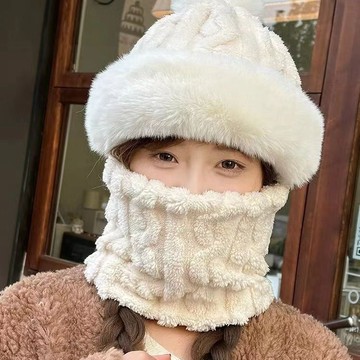 特價💡帽子圍脖一體女冬新款加絨加厚騎車防風防寒電動車保暖套頭帽冬季加絨保暖帽子 加厚戶外出行必備保暖帽 毛帽 98WW