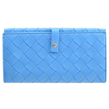 BOTTEGA VENETA 寶緹嘉  經典大編織小羊皮釦式多卡長夾(水藍)