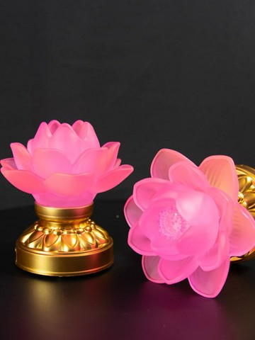 佛堂 led七彩變色仿琉璃蓮花燈佛供燈電池插電兩用觀音菩薩長明燈