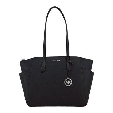 Michael Kors MARILYN 素面防刮皮雙口帶肩背包(黑)/真品平輸