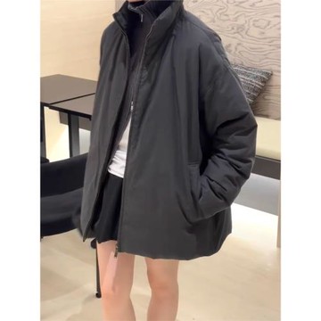 白鵝絨簡約老錢風立領黑色yp羽絨服女短款小個子保暖外套小眾冬季