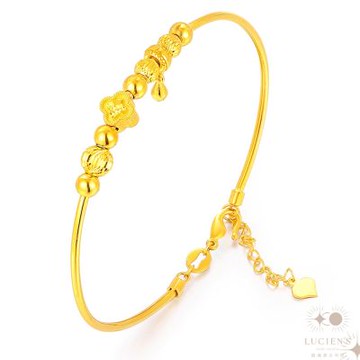 【路森金飾】黃金手鍊-鱗紋金珠四葉草鐲鍊金重：1.99錢+-0.03錢