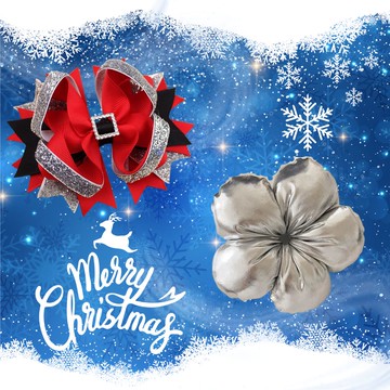 Love, Charlotte - 聖誕銀蔥水鑽髮夾配立體花朵髮圈-髮圈+髮夾-袋裝