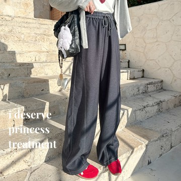 PUFII-鬆緊腰抽繩撞色車線牛仔褲彎刀寬褲長褲-0807 現+預 夏【CP31828】