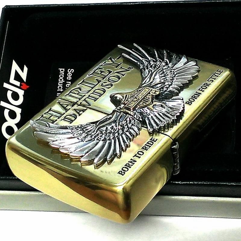 ZIPPO ハーレー ダビッドソン 金銀 イーグル 鷹 シルバーメタル 彫刻 