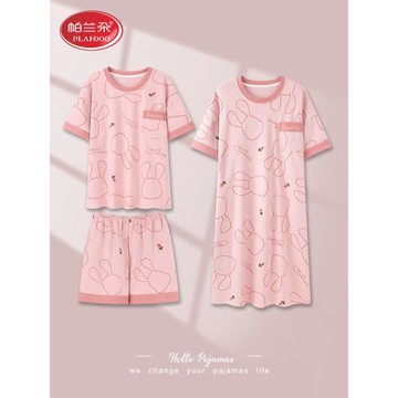 帕蘭朵睡衣女款2025新款夏季純棉短袖薄款三件套裝可外穿大碼睡裙
