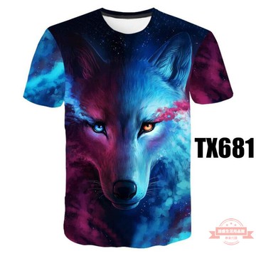 ✨❤️❤️夏季新款狼頭男女情侶裝創意3d立體動物圖案獅子八爪魚滿版短袖寬鬆圓領t恤男大尺碼潮牌短【滿199發貨】