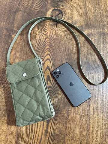 Kurashiki 帆布絎縫智能手機手袋迷你單肩包智能手機單肩卡其