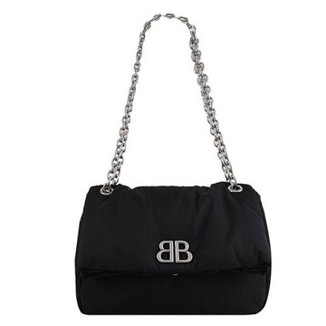 BALENCIAGA 巴黎世家 765966 MONACO 金屬BB LOGO尼龍肩斜鍊包.黑
