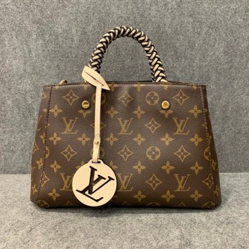 哈極品】美品《Louis Vuitton LV 老花字紋編織手把小蒙田二用包/手提包