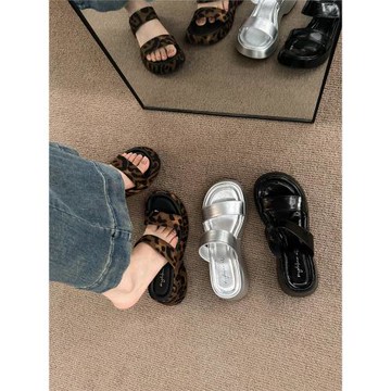 松糕厚底涼拖鞋女鞋子外穿2025新款夏季豹紋氣質增高時尚韓版涼鞋