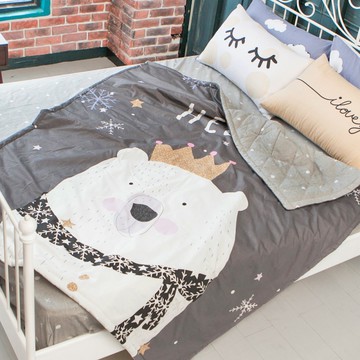 BELLE VIE 精梳純棉 加大床包涼被四件組 【北極熊】 活性印染 開學季