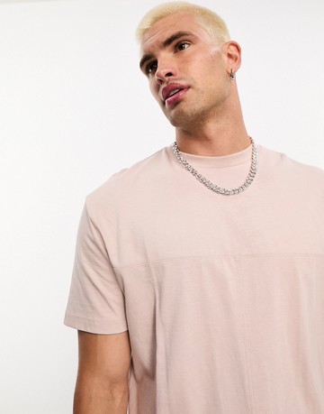 ASOS DESIGN crew neck t-shirt with panel detail in dusty pink