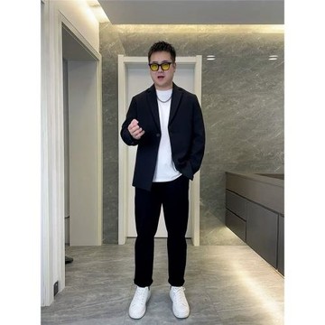 春秋季男士純色簡約胖子西服外套男寬松大碼輕熟風顯瘦帥氣小西裝